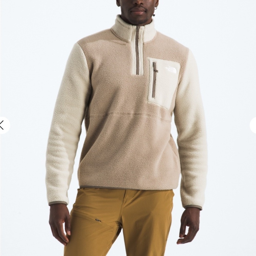 The North Face Mens Yumiori Sherpa Fleece 1/4 Zip Pullover Tan Cream Large